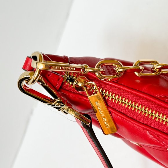 Michael Kors CORA XS MINI Shoulder Crossbody Bag Quilted Bright Red/Gold - Picture 14 of 14